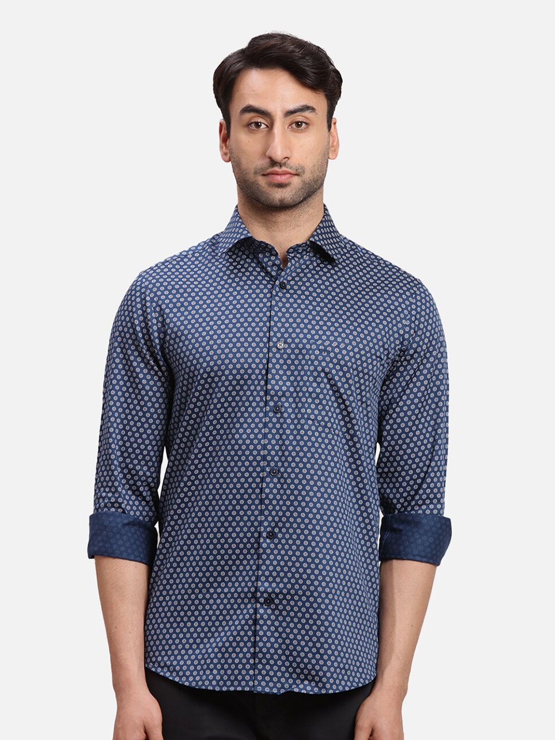 

ColorPlus Ethnic Motif Printed Pure Cotton Casual Shirt, Navy blue