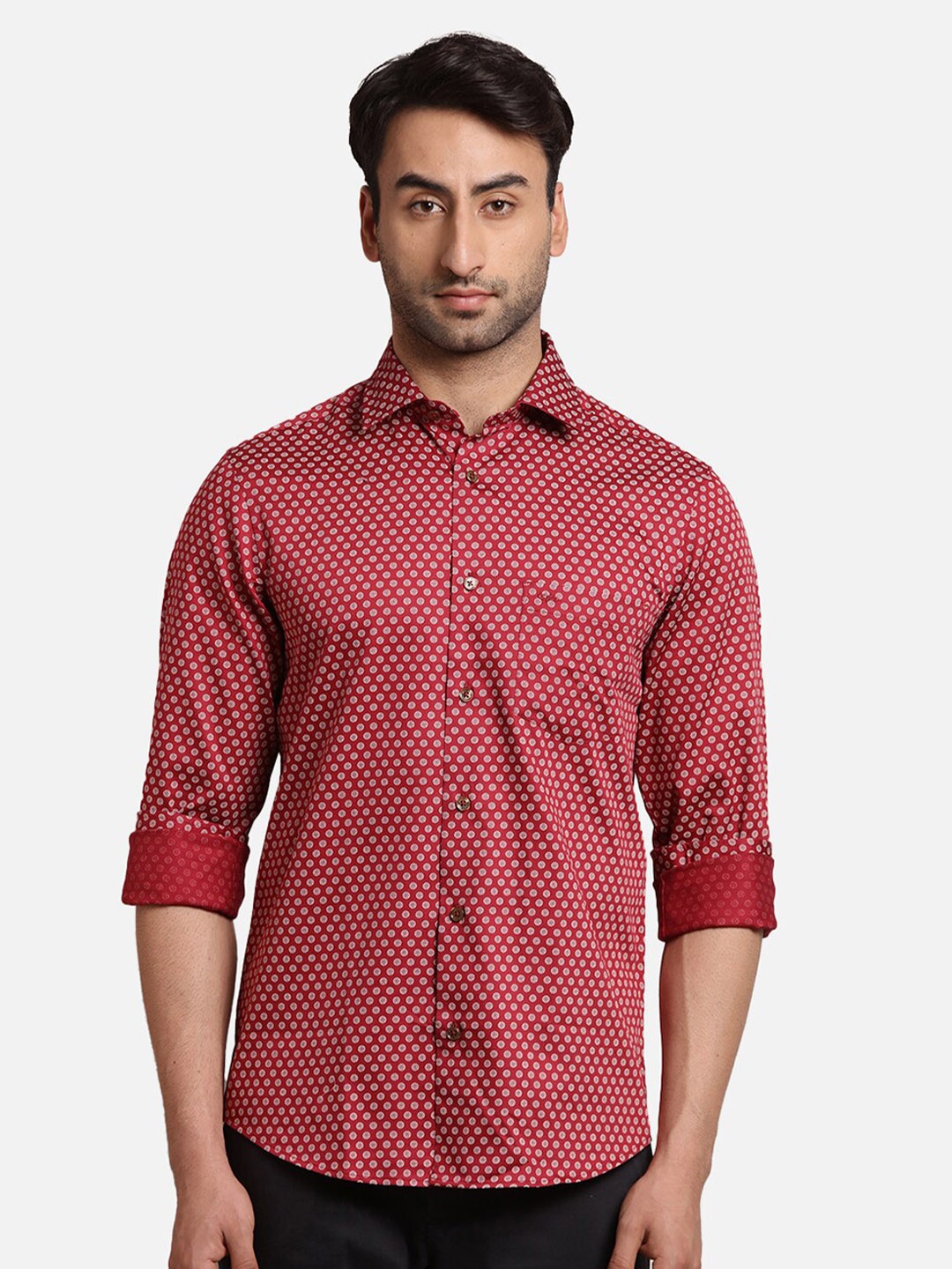 

ColorPlus Regular Fit Micro Ditsy Printed Spread Collar Cotton Casual Shirt, Red