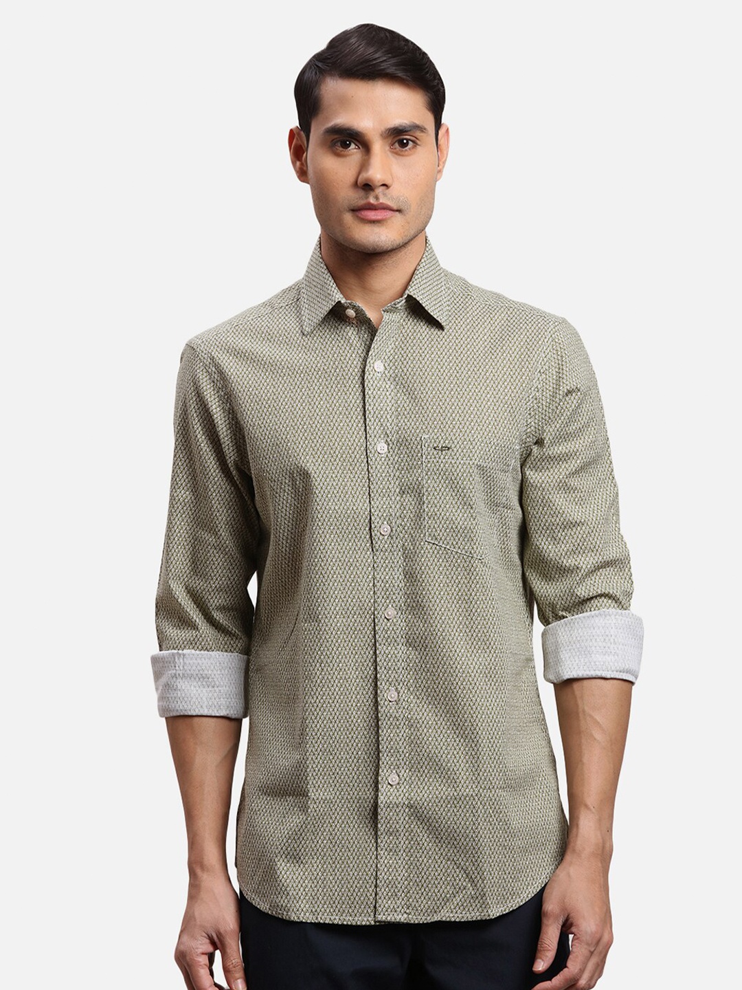 

ColorPlus Micro Ditsy Printed Cotton Casual Shirt, Green