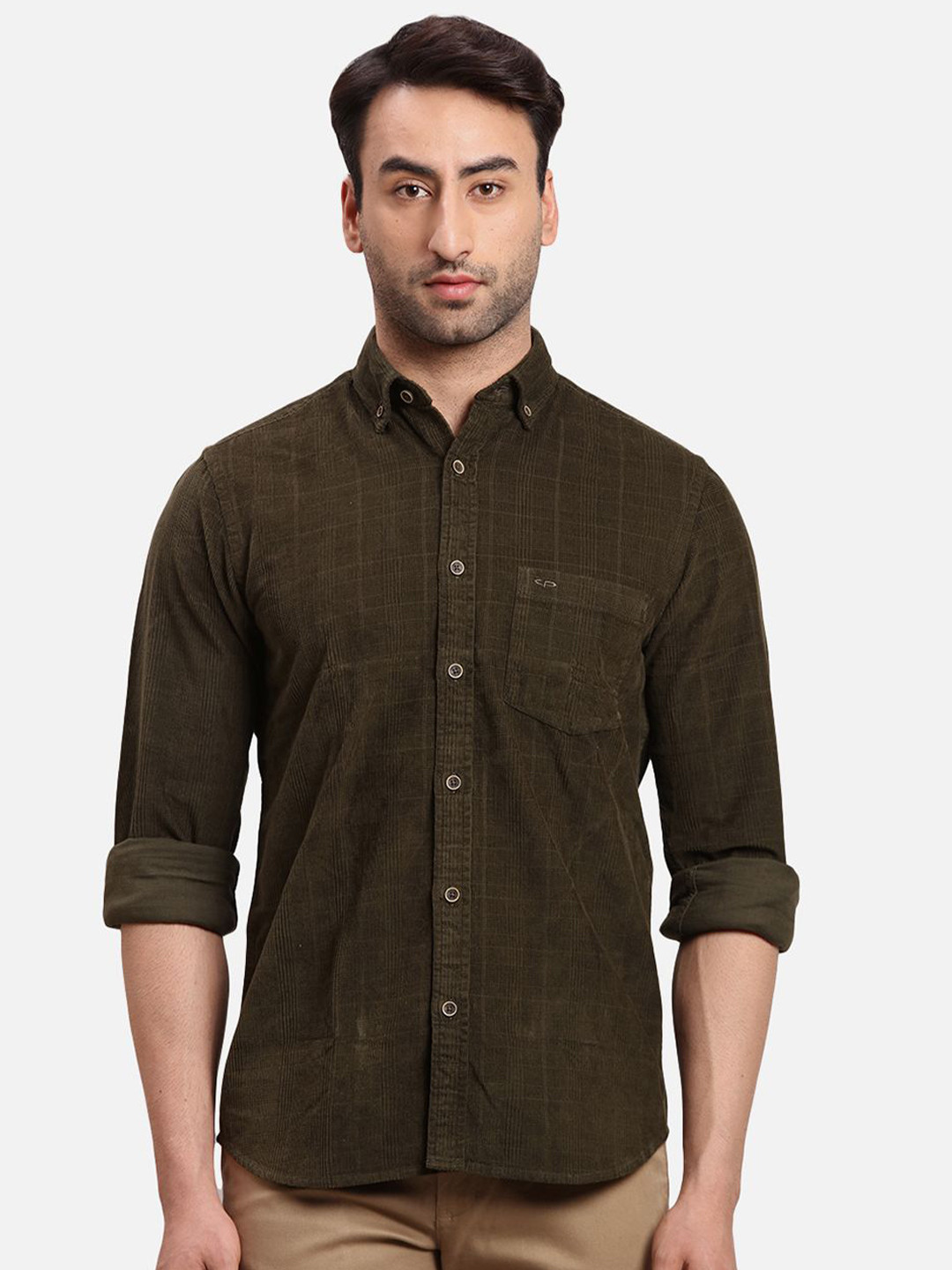

ColorPlus Checked Button-Down Collar Long Sleeves Casual Shirt, Green