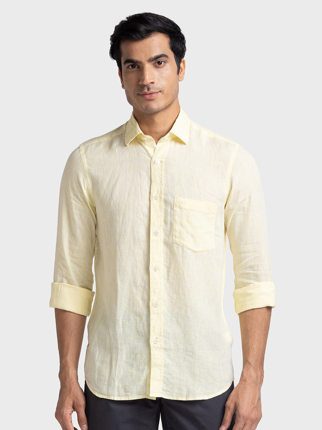 

ColorPlus Tailored Fit Spread Collar Full Sleeves Chest Pocket Casual Shirt, Yellow