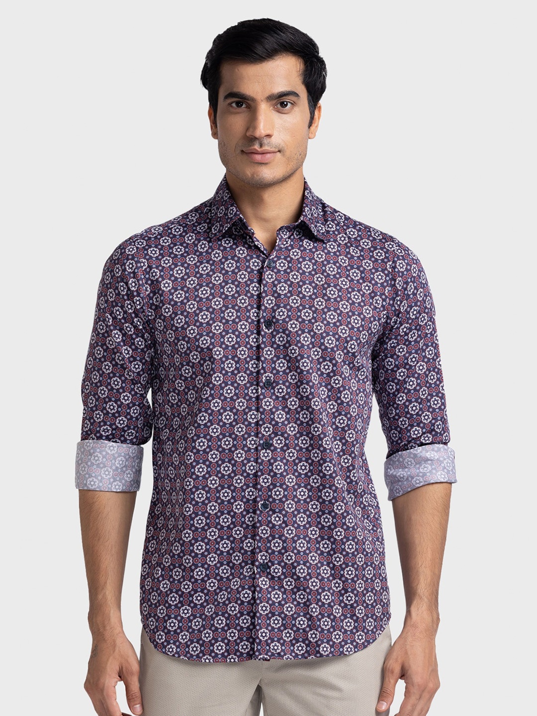 

ColorPlus Tailored Fit Floral Printed Spread Collar Cotton Casual Shirt, Blue
