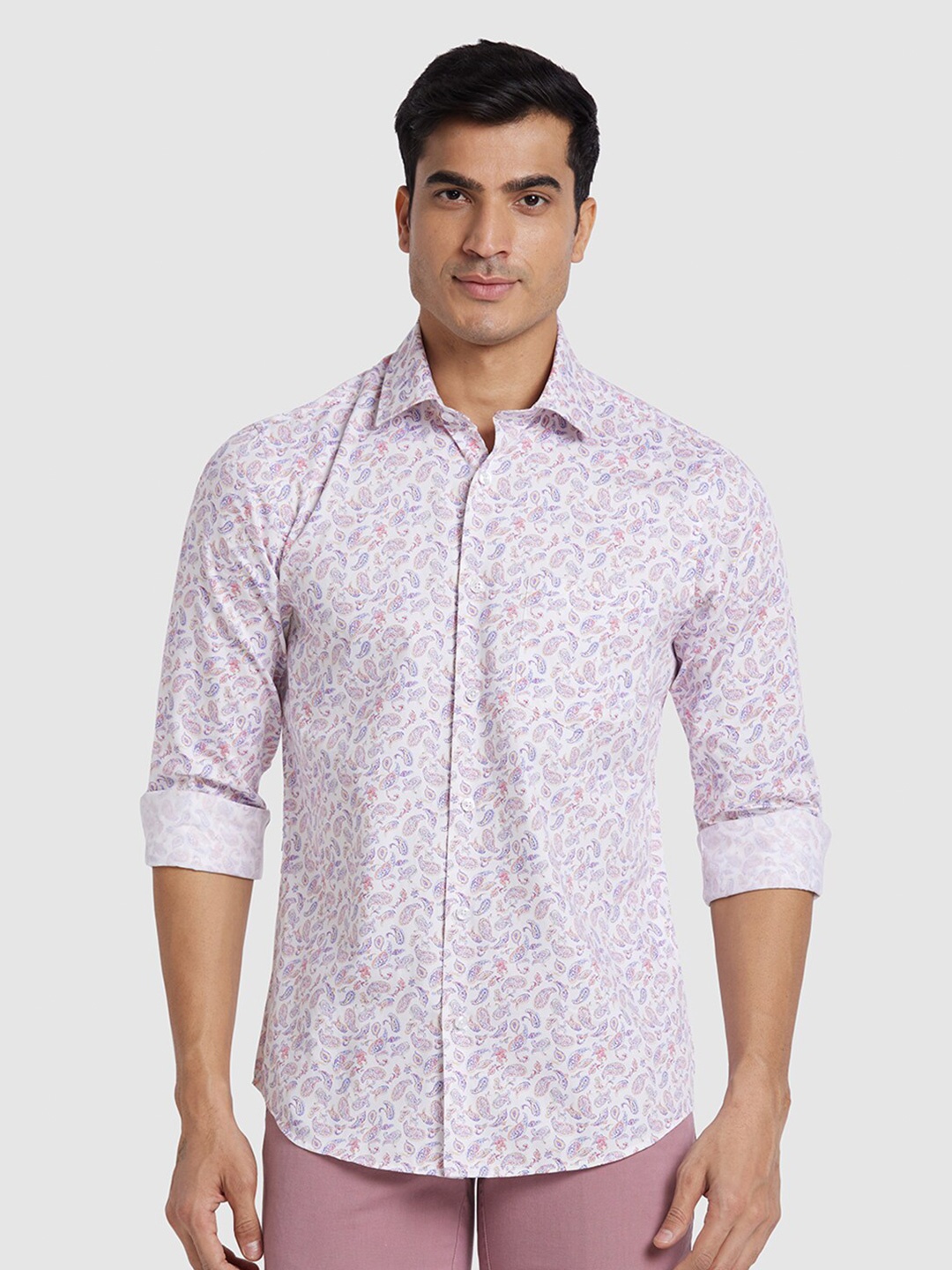 

ColorPlus Regular Fit Floral Printed Spread Collar Cotton Casual Shirt, White