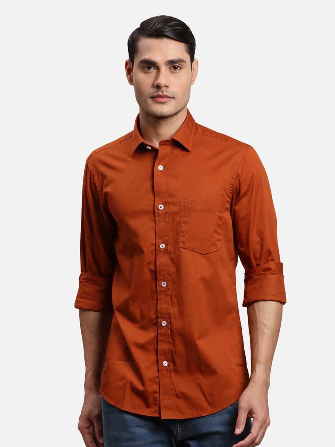 

ColorPlus Solid Regular Fit Spread Collar Cotton Casual Shirt, Orange