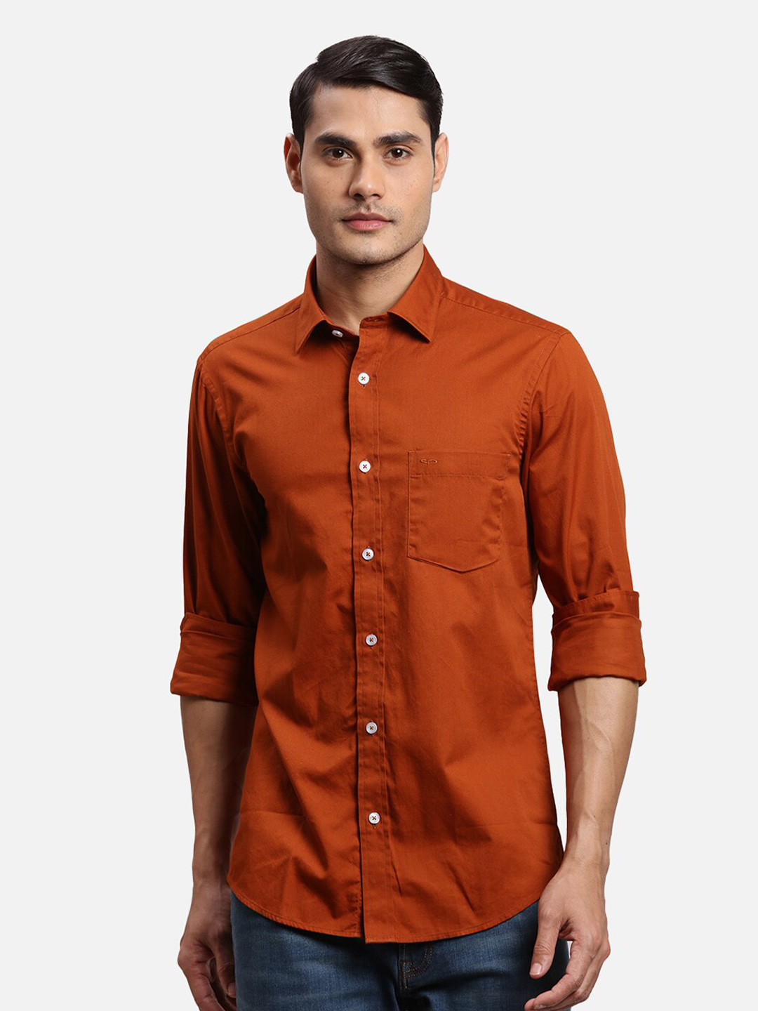 

ColorPlus Spread Collar Long Sleeves Cotton Casual Shirt, Orange