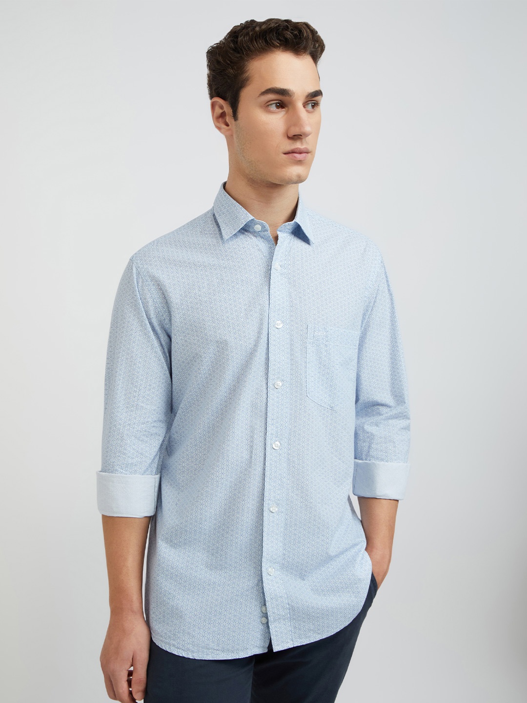

ColorPlus Tailored Fit Micro Ditsy Printed Cotton Casual Shirt, Blue