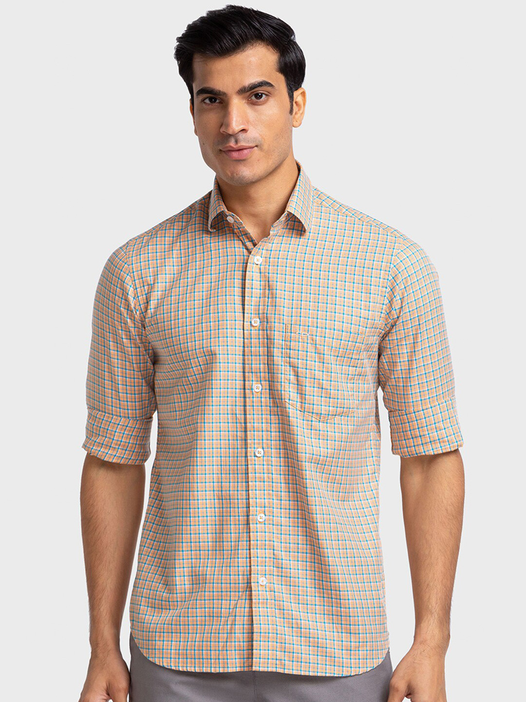 

ColorPlus Tailored Fit Checked Cotton Casual Shirt, Orange