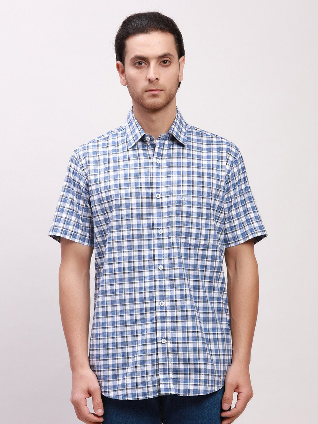 

ColorPlus Tailored Fit Checked Cotton Casual Shirt, Blue