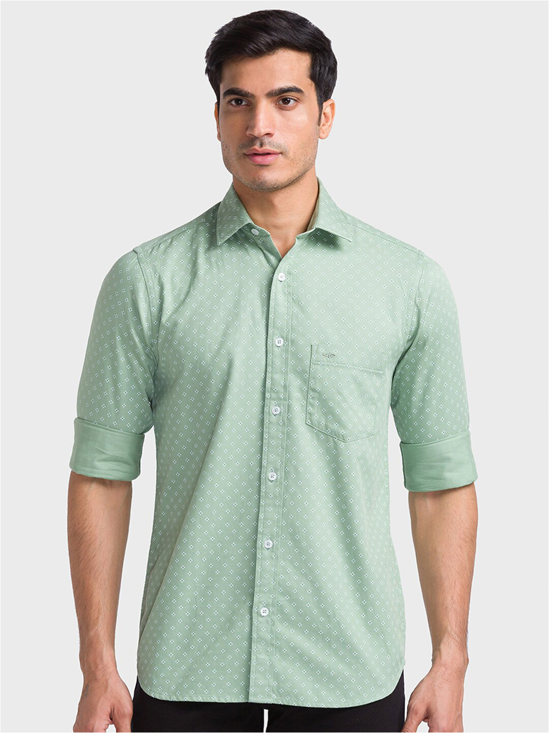 

ColorPlus Micro Ditsy Printed Spread Collar Tailored Fit Shirt, Green
