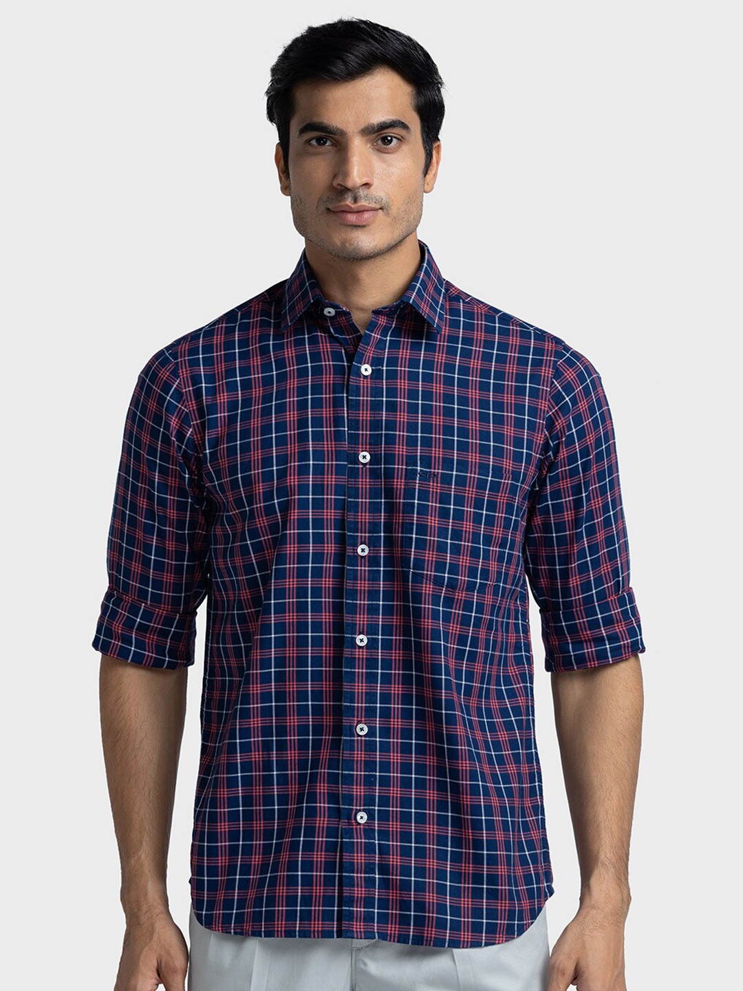 

ColorPlus Tailored Fit Tartan Checks Checked Casual Shirt, Blue