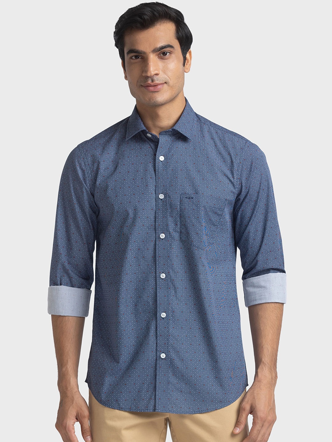 

ColorPlus Men Tailored Fit Printed Cotton Casual Shirt, Blue
