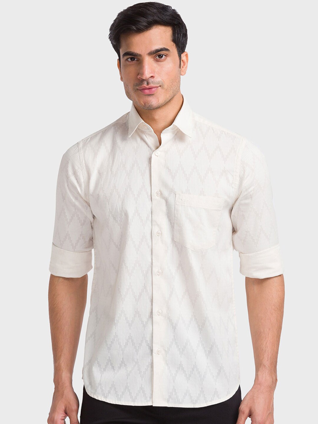 

ColorPlus Self Design Tailored Fit Spread Collar Cotton Casual Shirt, Beige