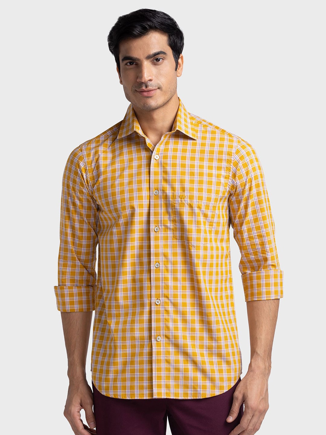 

ColorPlus Gingham Checks Spread Collar Tailored Fit Shirt, Yellow