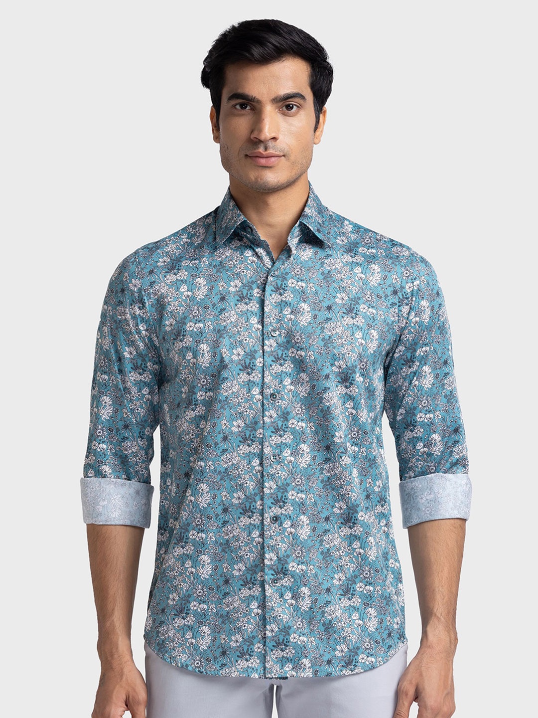 

ColorPlus Tailored Fit Floral Printed Cotton Casual Shirt, Grey