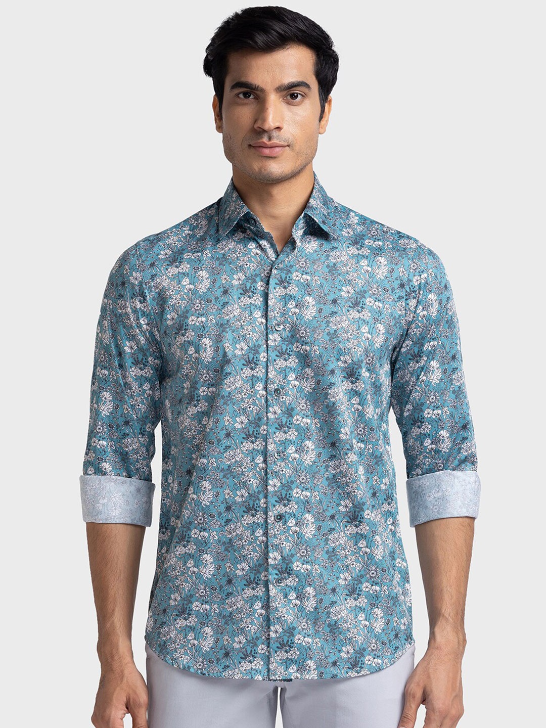 

ColorPlus Floral Printed Spread Collar Tailored Fit Shirt, Grey