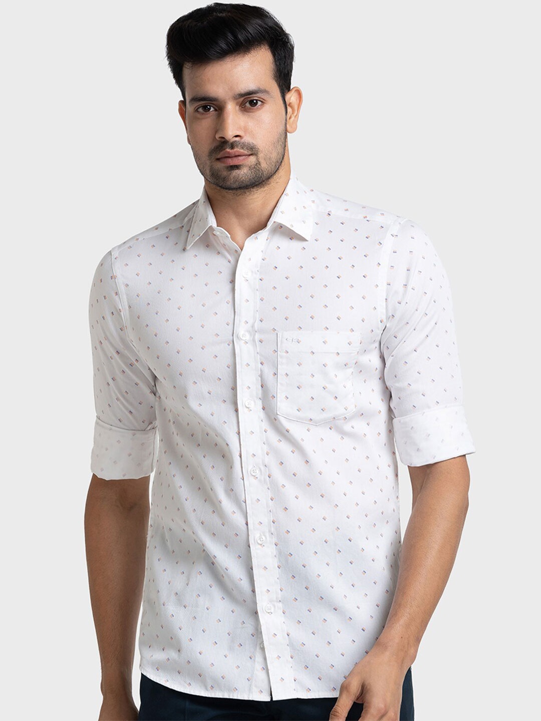 

ColorPlus Ditsy Printed Tailored Fit Opaque Cotton Casual Shirt, White