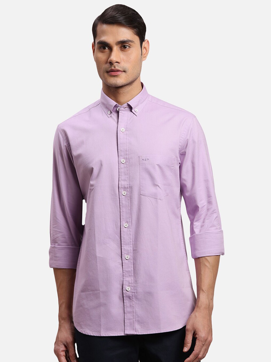 ColorPlus Self Design Button-Down Collar Regular Fit Shirt, Violet