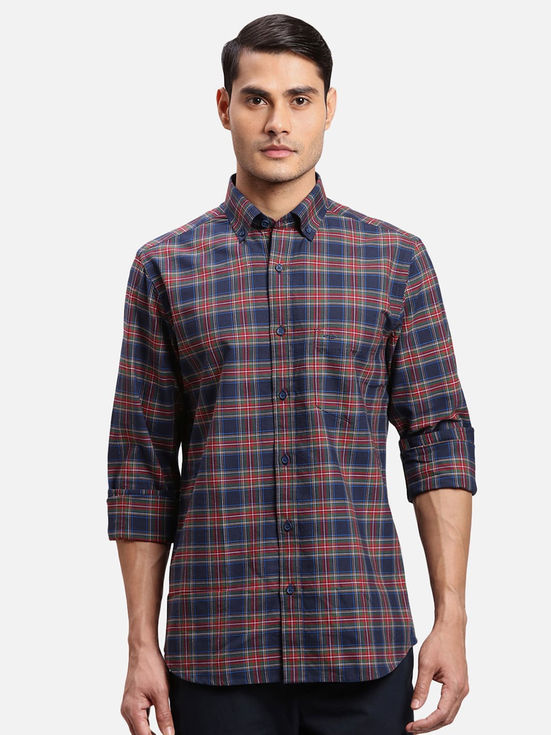 

ColorPlus Regular Fit Tartan Checked Button-Down Collar Cotton Casual Shirt, Blue