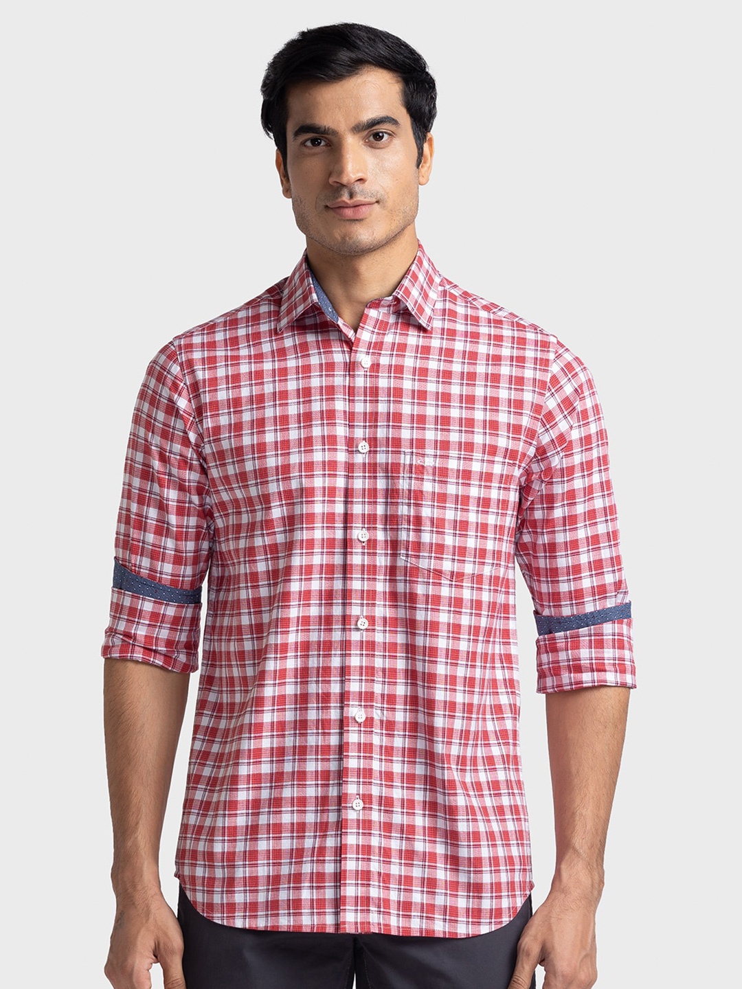 

ColorPlus Tailored Fit Checked Cotton Casual Shirt, Red