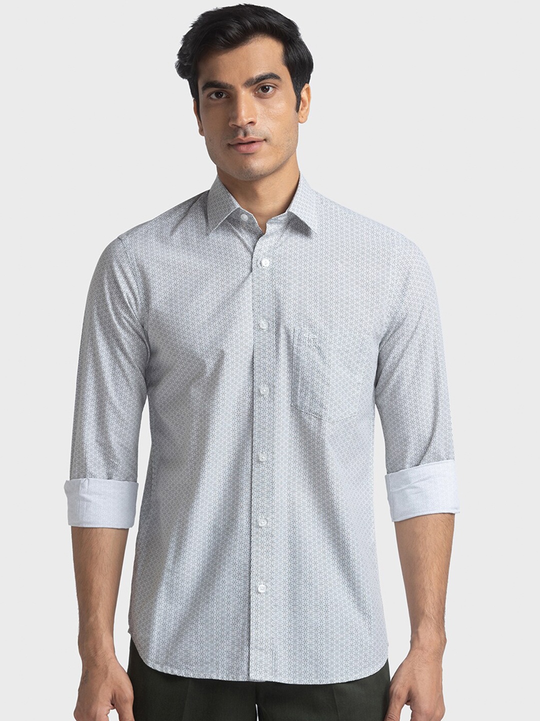 

ColorPlus Tailored Fit Micro Ditsy Printed Spread Collar Casual Shirt, Grey