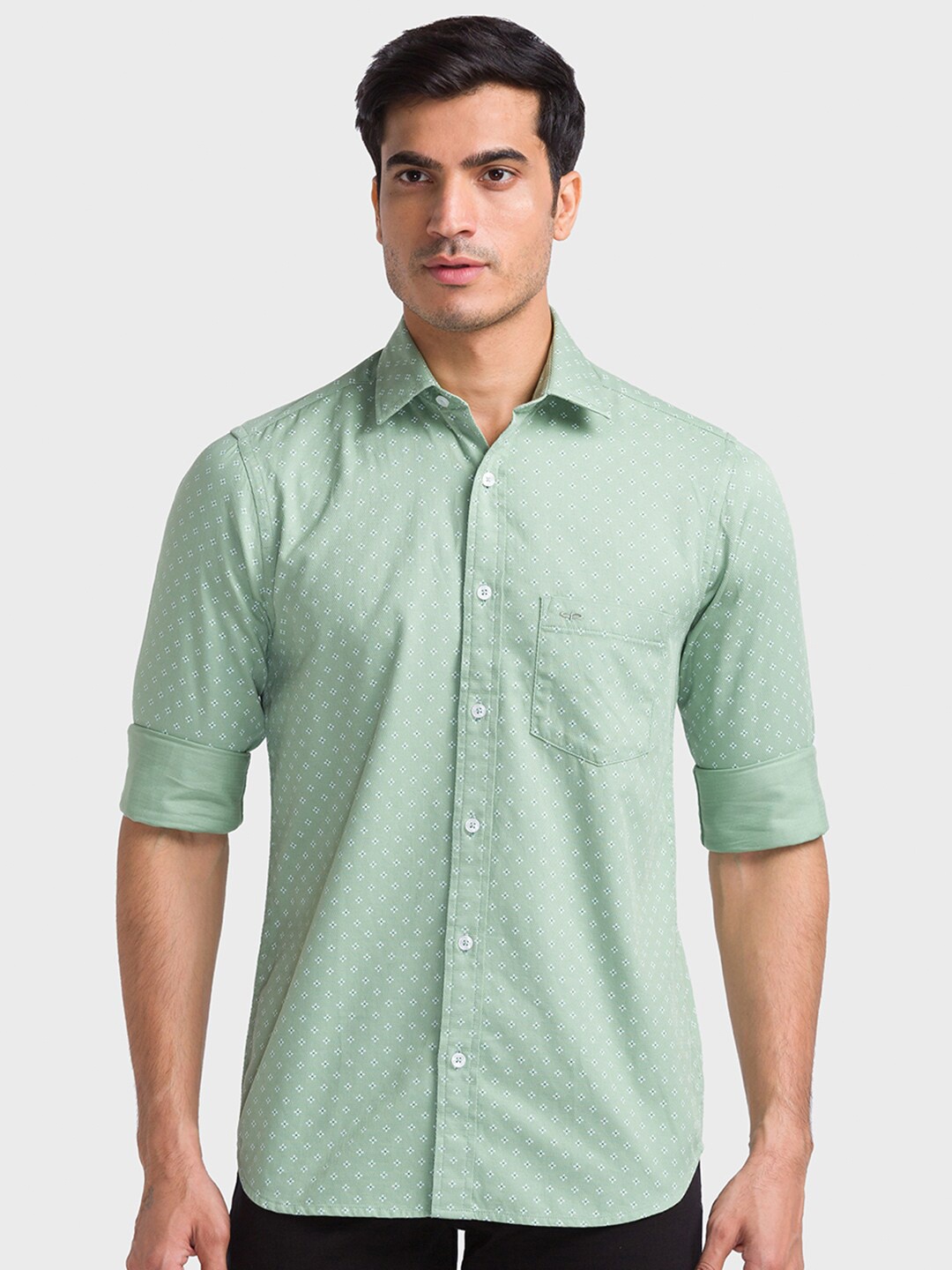 

ColorPlus Tailored Fit Micro Ditsy Printed Spread Collar Cotton Casual Shirt, Green