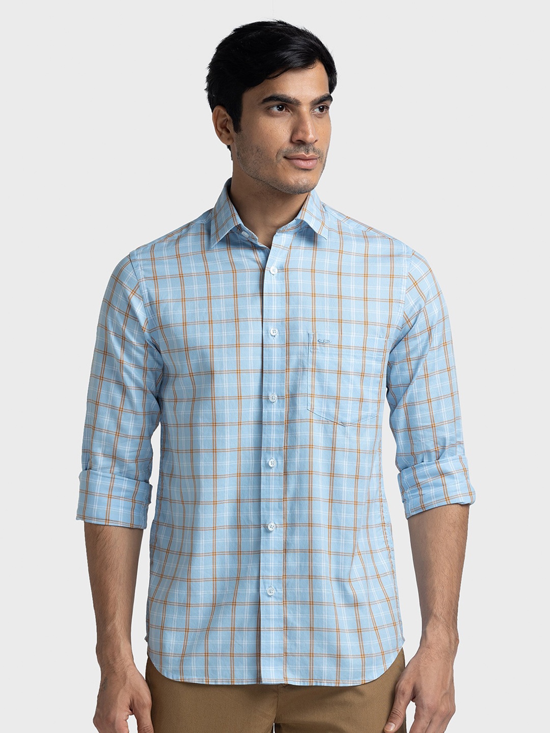 

ColorPlus Tailored Fit Checked Cotton Casual Shirt, Blue