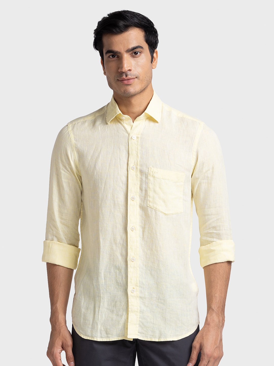 

ColorPlus Linen Spread Collar Tailored Fit Casual Shirt, Yellow