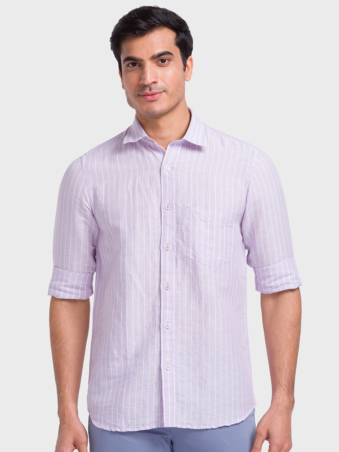 

ColorPlus Striped Spread Collar Short Sleeves Tailored Fit Casual Shirt, Violet