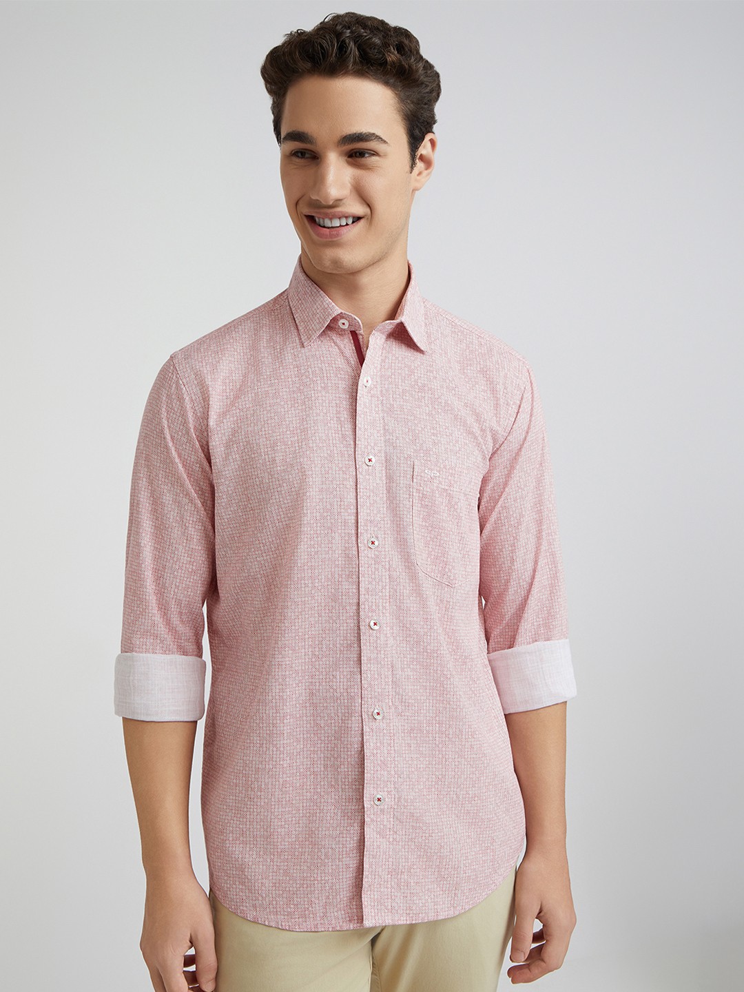 

ColorPlus Abstract Printed Spread Collar Full Sleeves Cotton Shirt, Red