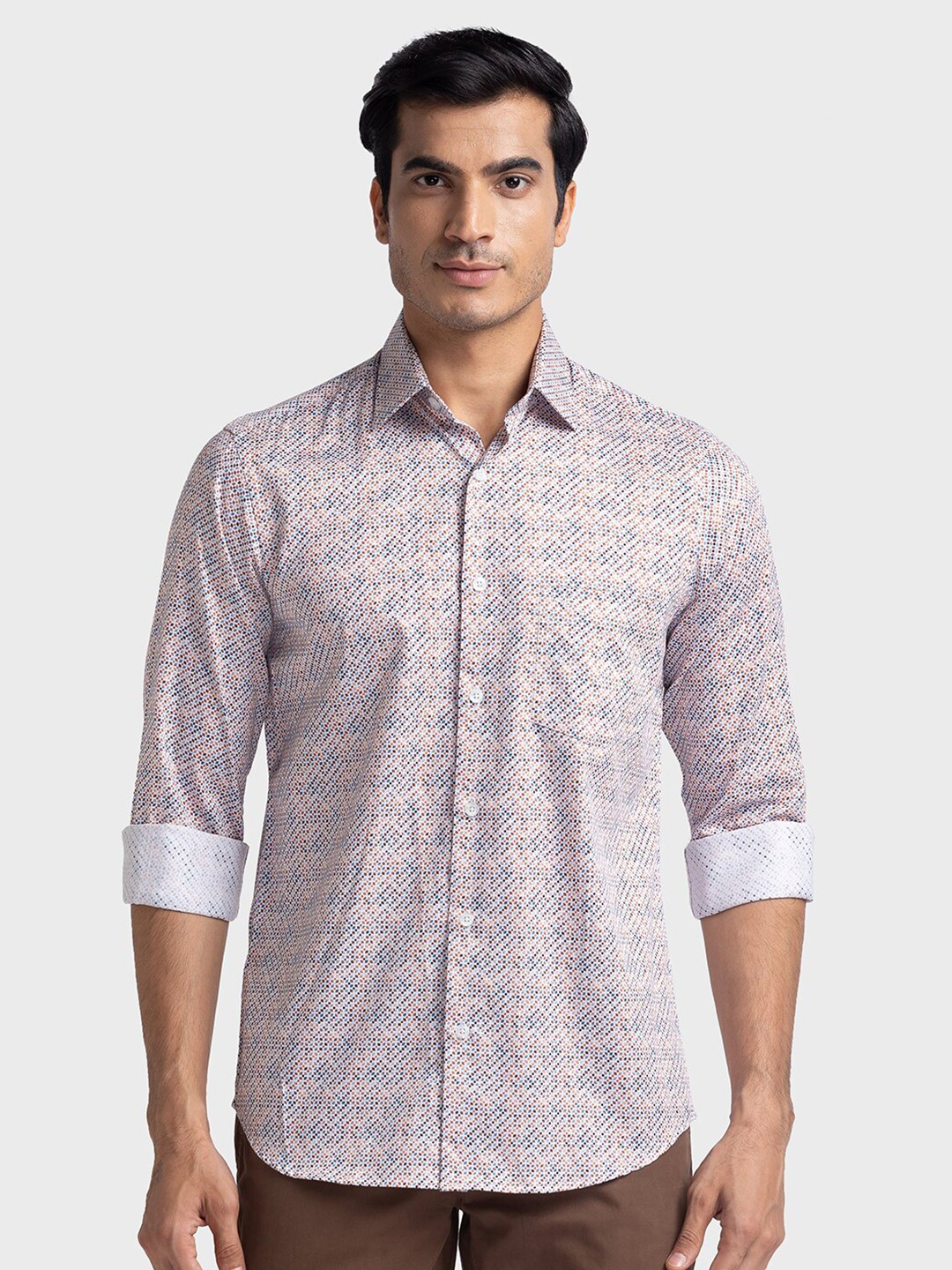 

ColorPlus Tailored Fit Abstract Printed Cotton Casual Shirt, Brown