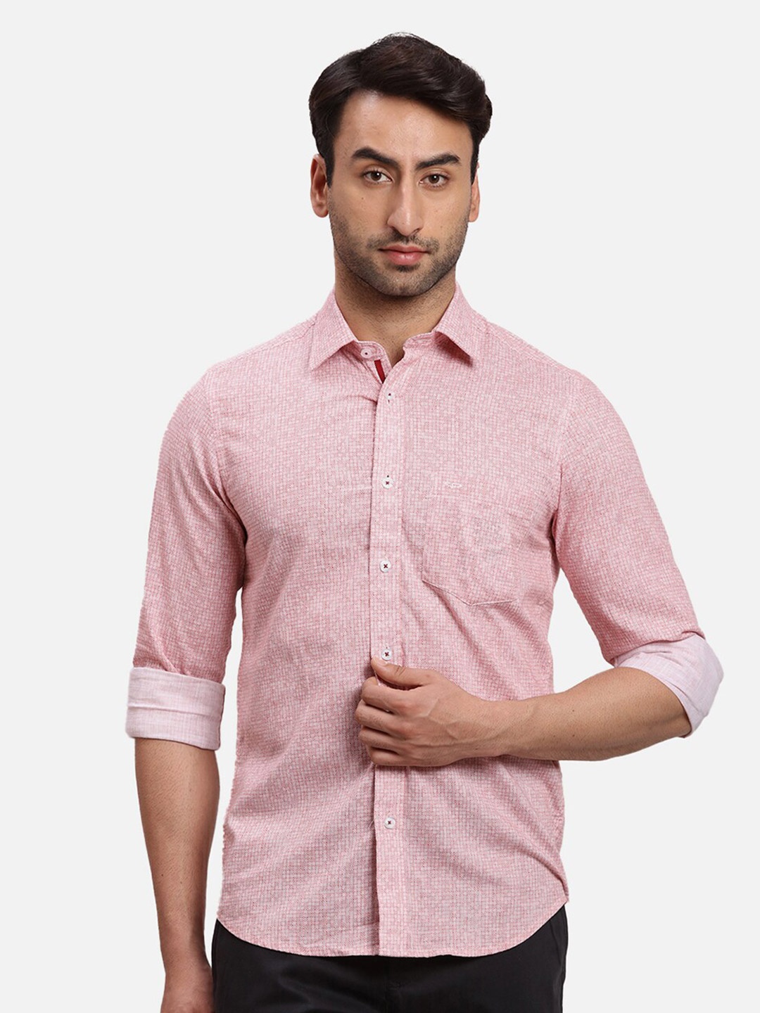 

ColorPlus Abstract Printed Spread Collar Long Sleeves Cotton Casual Shirt, Red