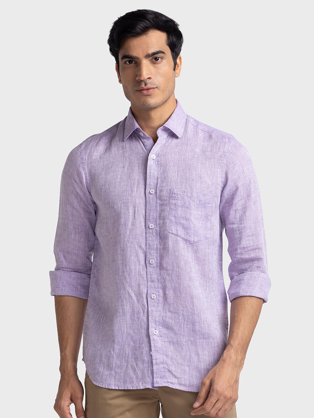 

ColorPlus Tailored Fit Spread Collar Long Sleeves Linen Casual Shirt, Violet