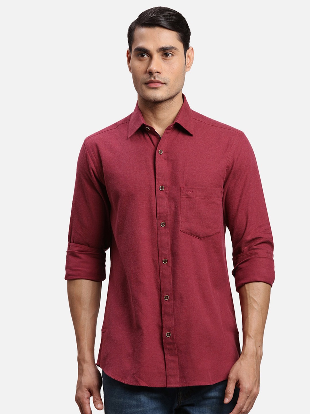 

ColorPlus Spread Collar Long Sleeves Regular Fit Cotton Casual Shirt, Red