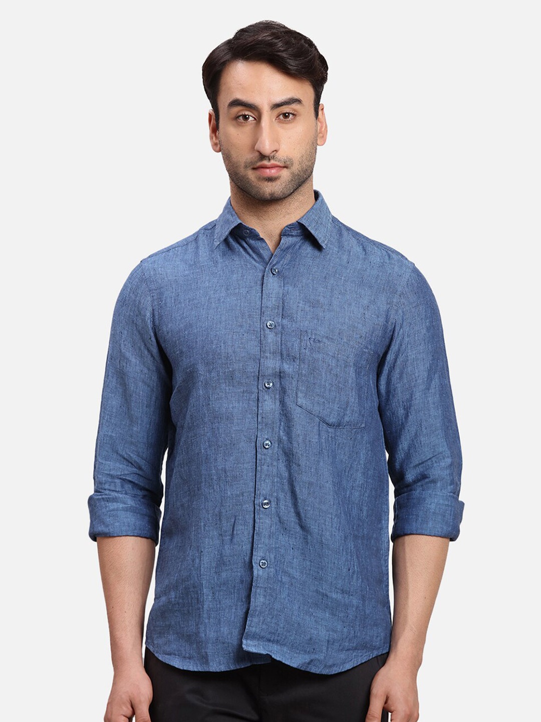 

ColorPlus Self Design Spread Collar Regular Fit Shirt, Blue