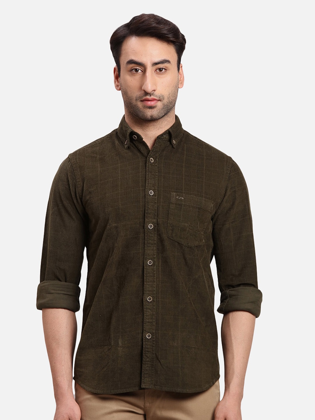ColorPlus Button-Down Collar Full Sleeves Cotton Shirt, Green