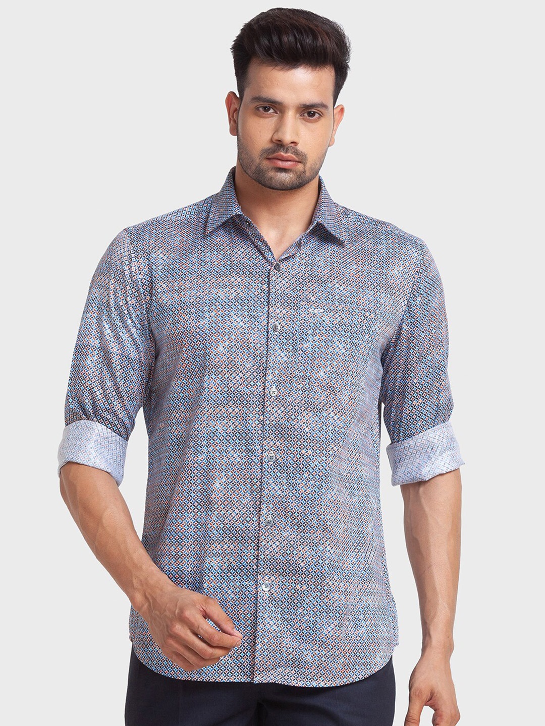 

ColorPlus Tailored Fit Abstract Printed Cotton Casual Shirt, Blue