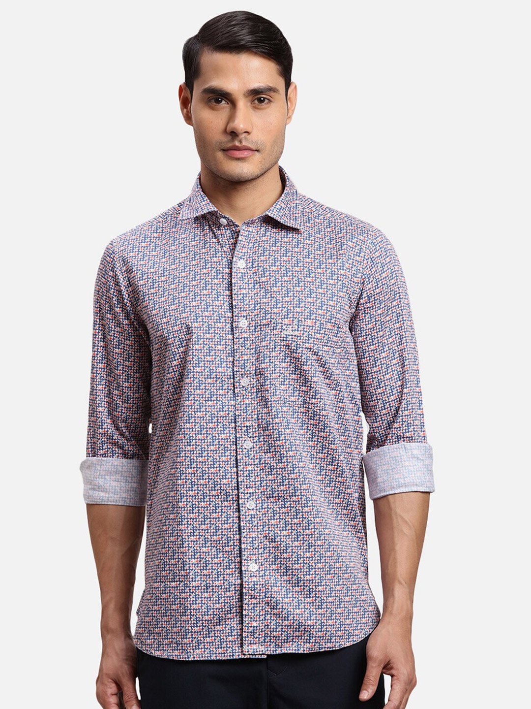 ColorPlus Abstract Printed Cotton Casual Shirt, Red