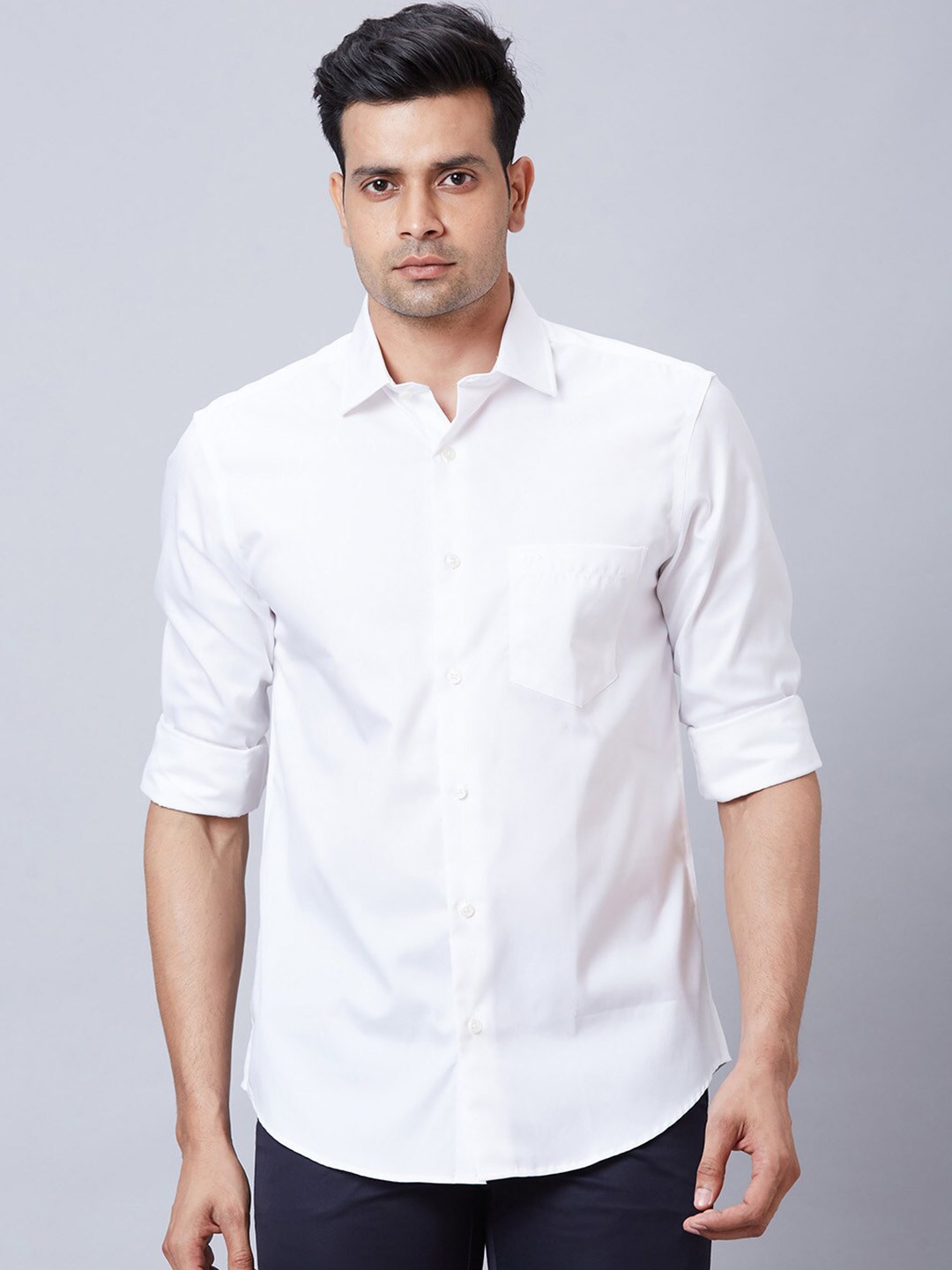 

ColorPlus Tailored Fit Spread Collar Roll Up Sleeves Cotton Casual Shirt, White