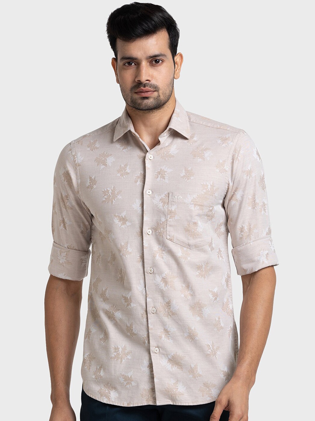 

ColorPlus Tailored Fit Conversational Printed Cotton Casual Shirt, Beige