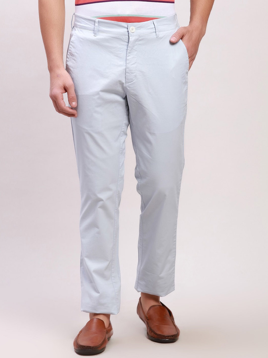 

ColorPlus Men Mid-Rise Plain Cotton Regular Trousers Trousers, Blue