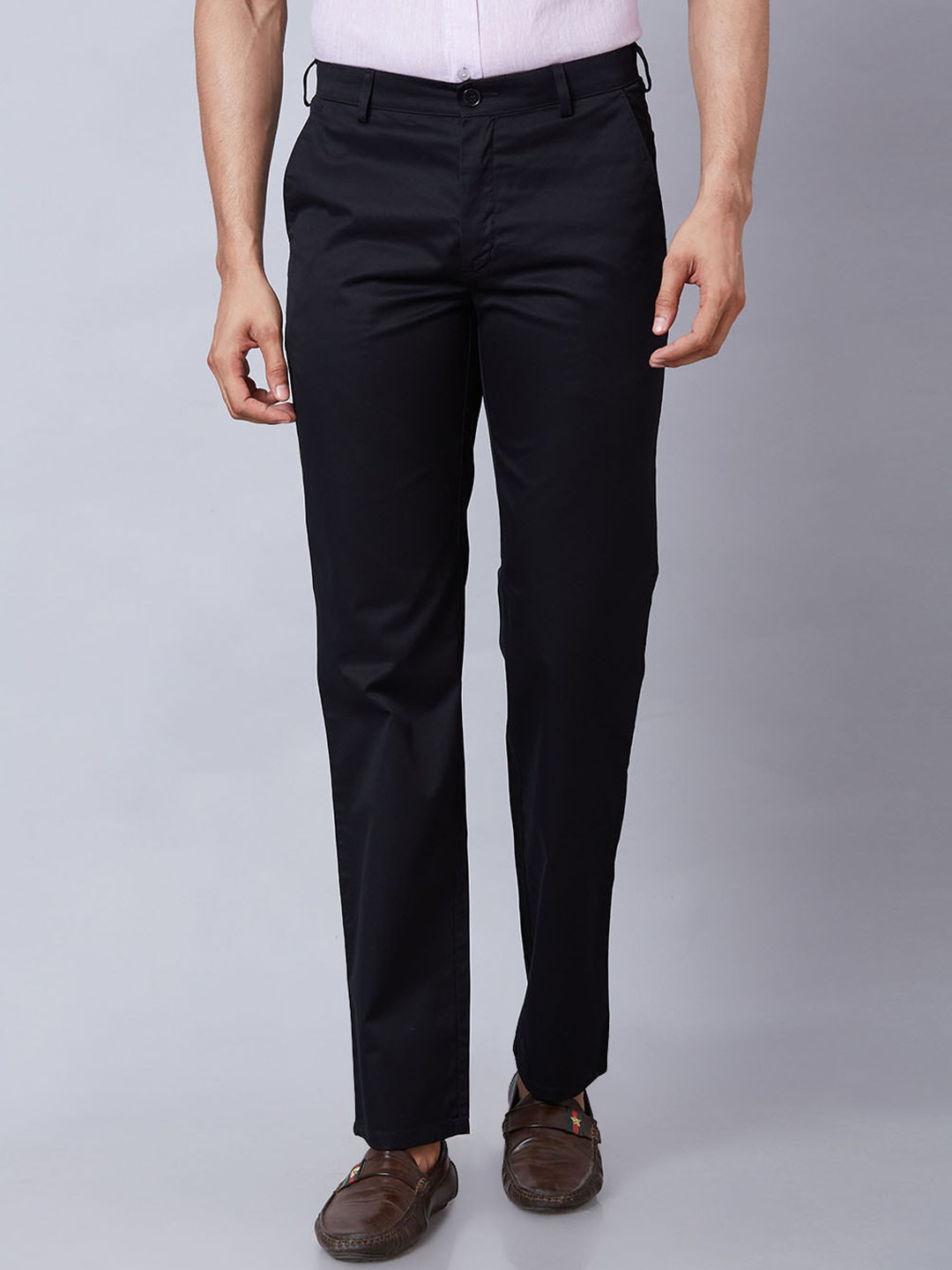 

ColorPlus Men Tailored Fit Mid-Rise Regular Trousers, Black