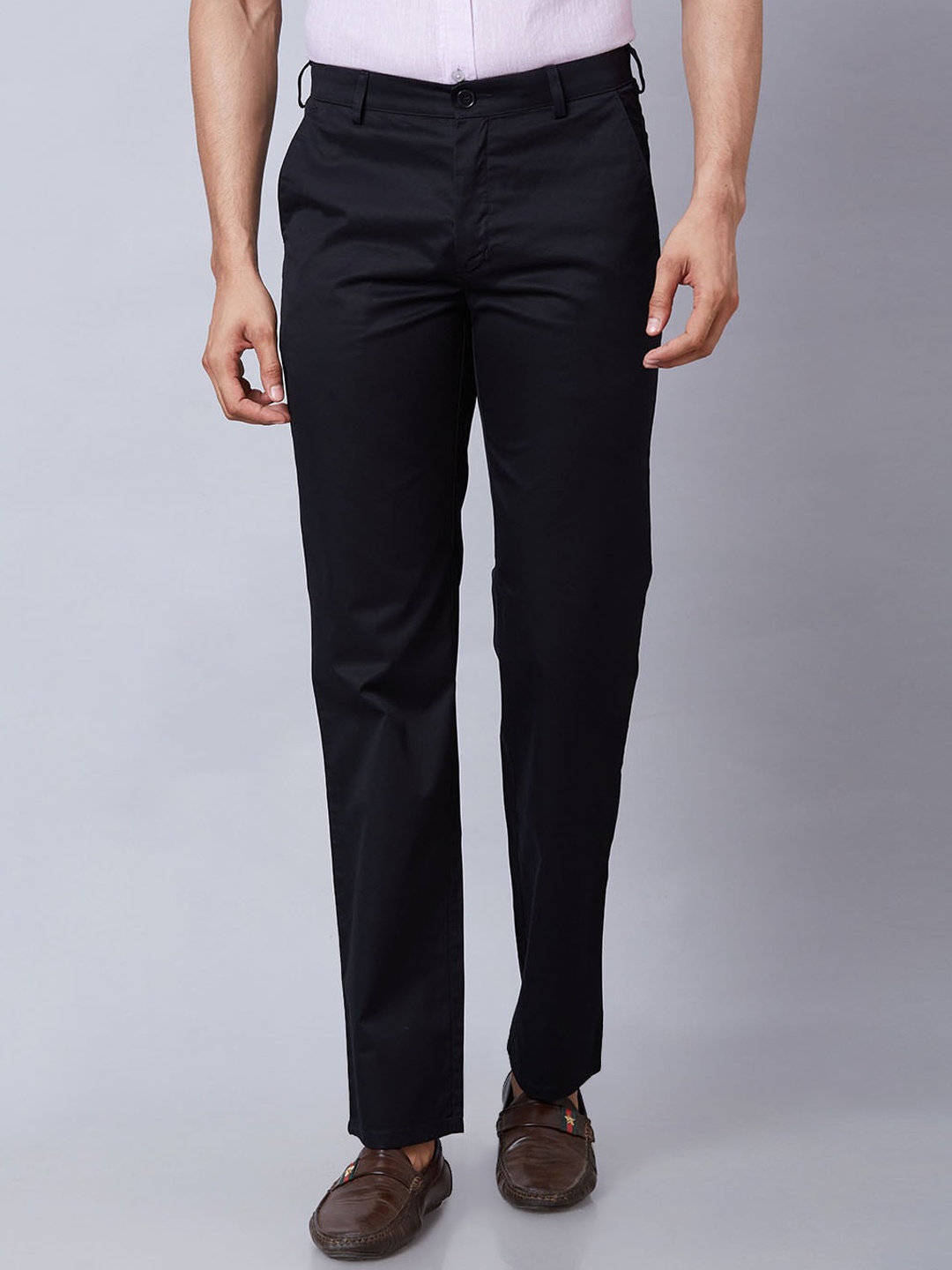 

ColorPlus Men Solid Mid-Rise Regular Fit Tailored Cotton Trousers, Black