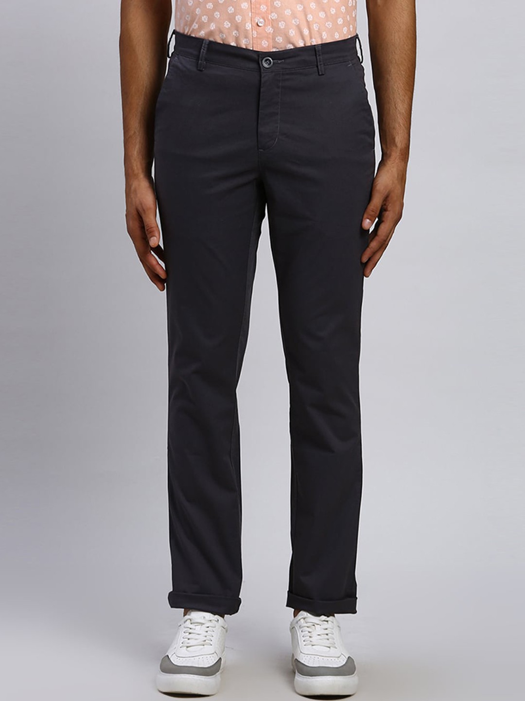 

ColorPlus Men Solid Mid-Rise Slim Fit Cotton Trousers, Grey