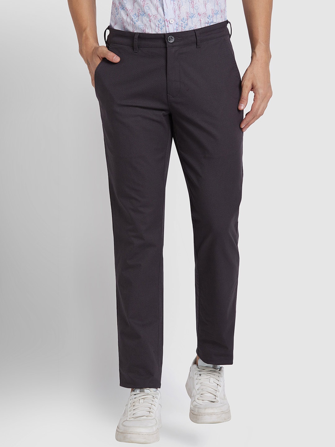 

ColorPlus Men Slim Fit Mid-Rise Regular Trousers, Black