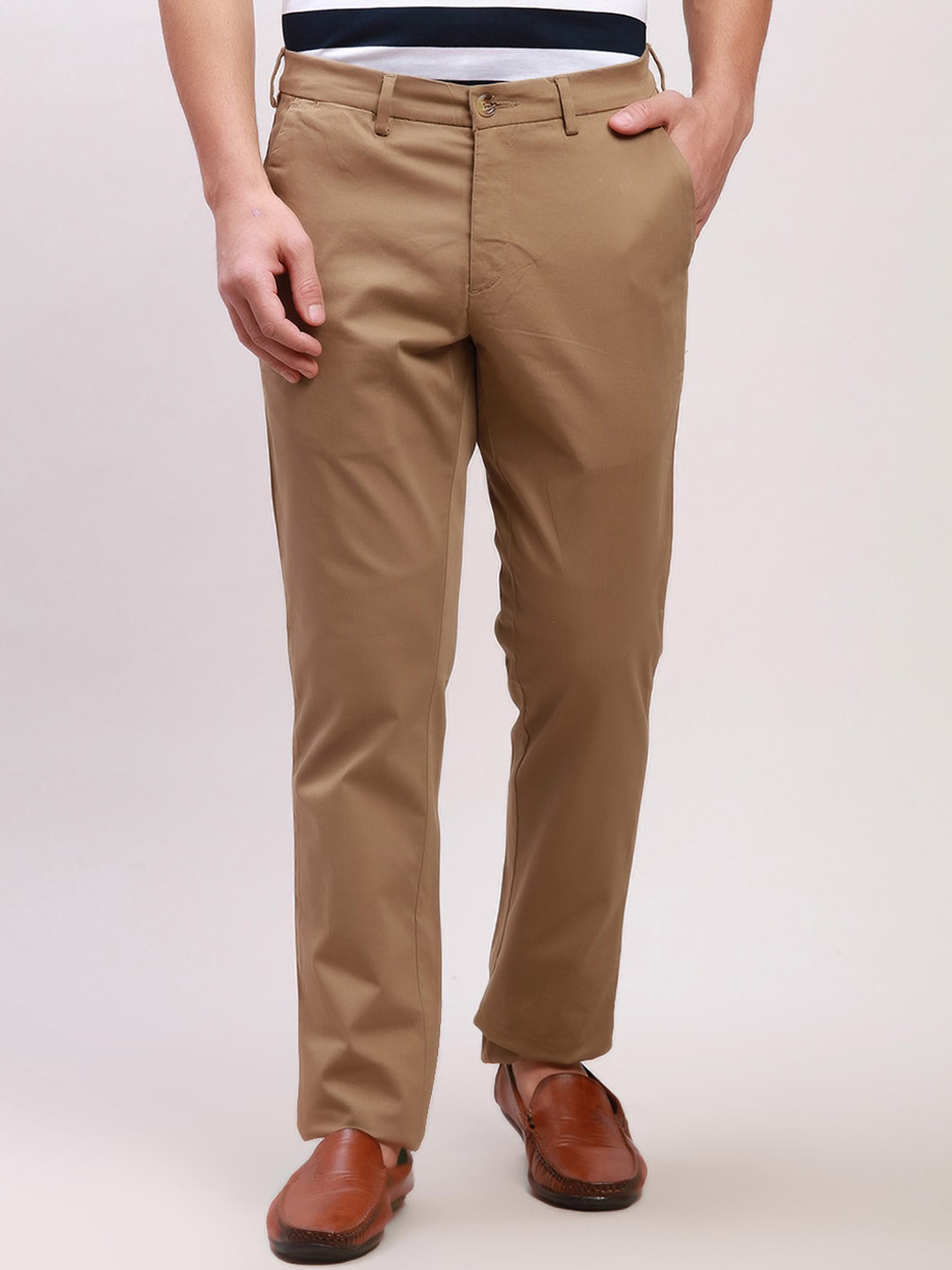 

ColorPlus Men Contemporary Fit Mid-Rise Regular Trousers, Brown