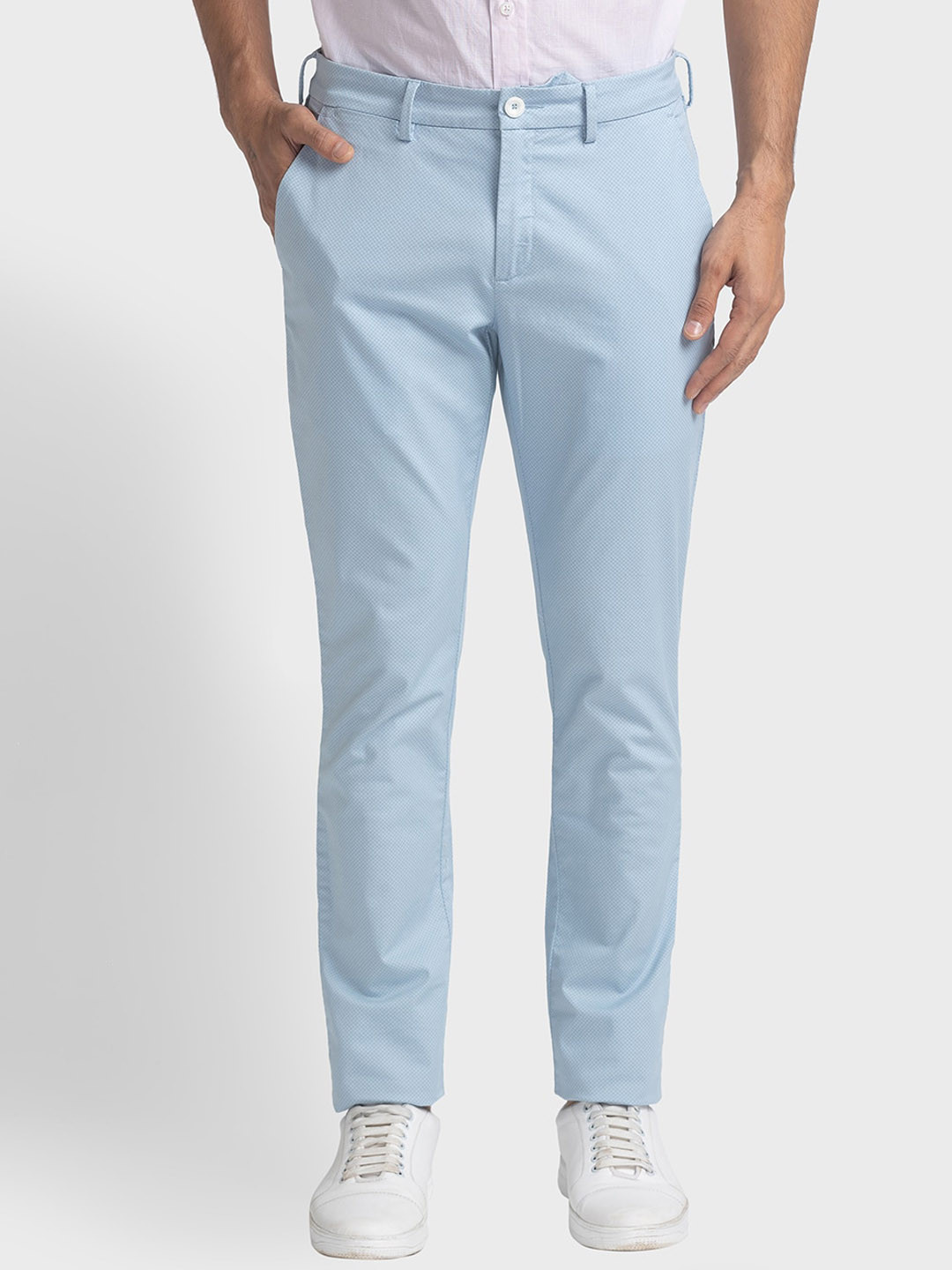

ColorPlus Men Mid-Rise Plain Cotton Slim Fit Regular Trousers Trousers, Blue