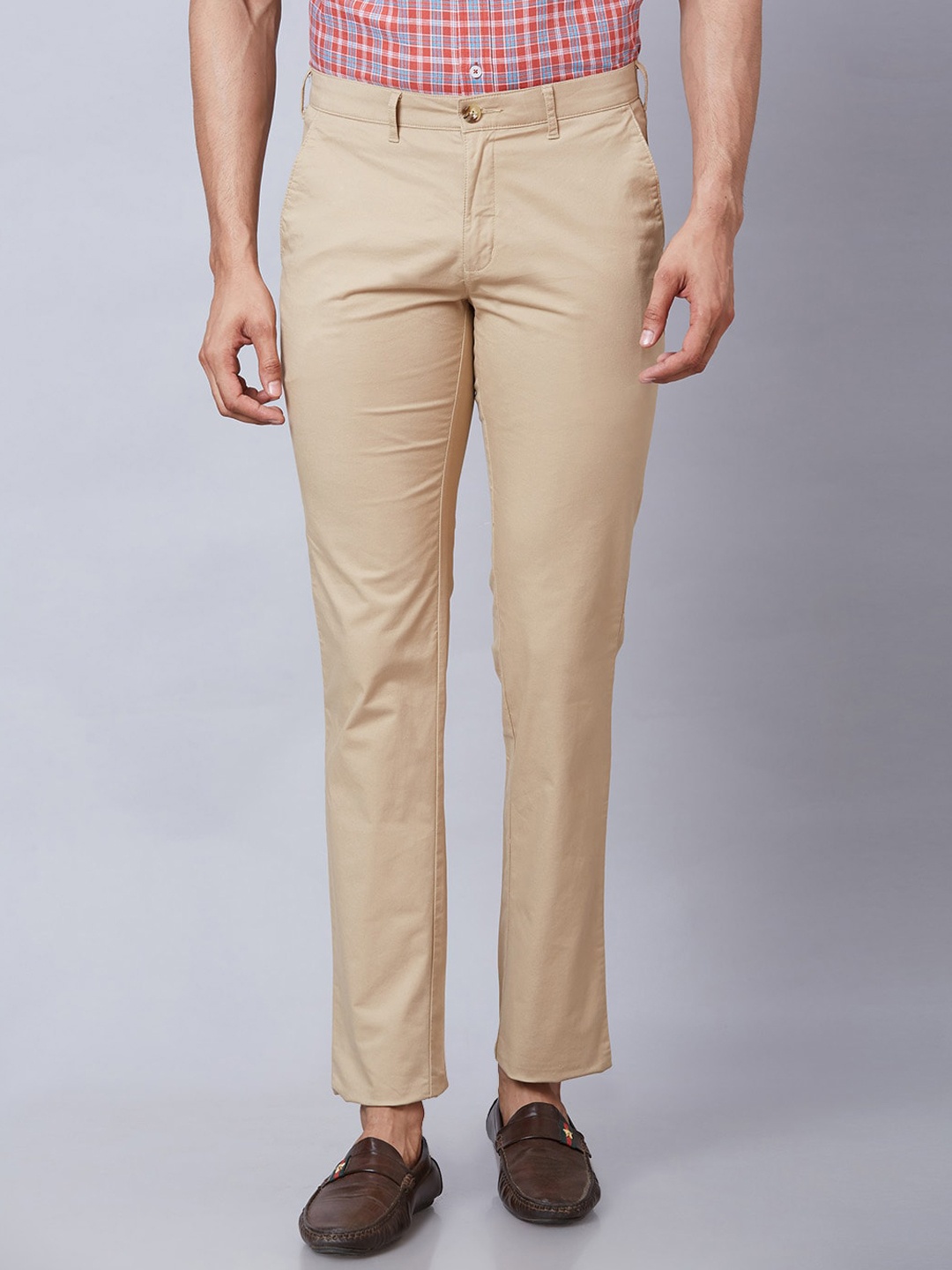 

ColorPlus Men Regular Fit Mid-RIse Cotton Trousers, Khaki