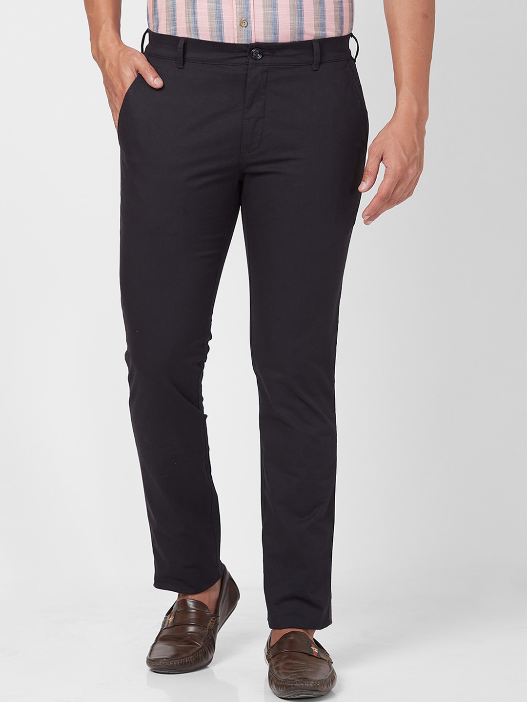 

ColorPlus Men Slim Fit Mid- Rise Trousers, Black