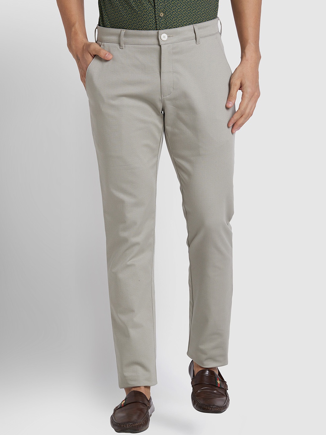

ColorPlus Men Mid-Rise Plain Cotton Slim Fit Regular Trousers Trousers, Grey