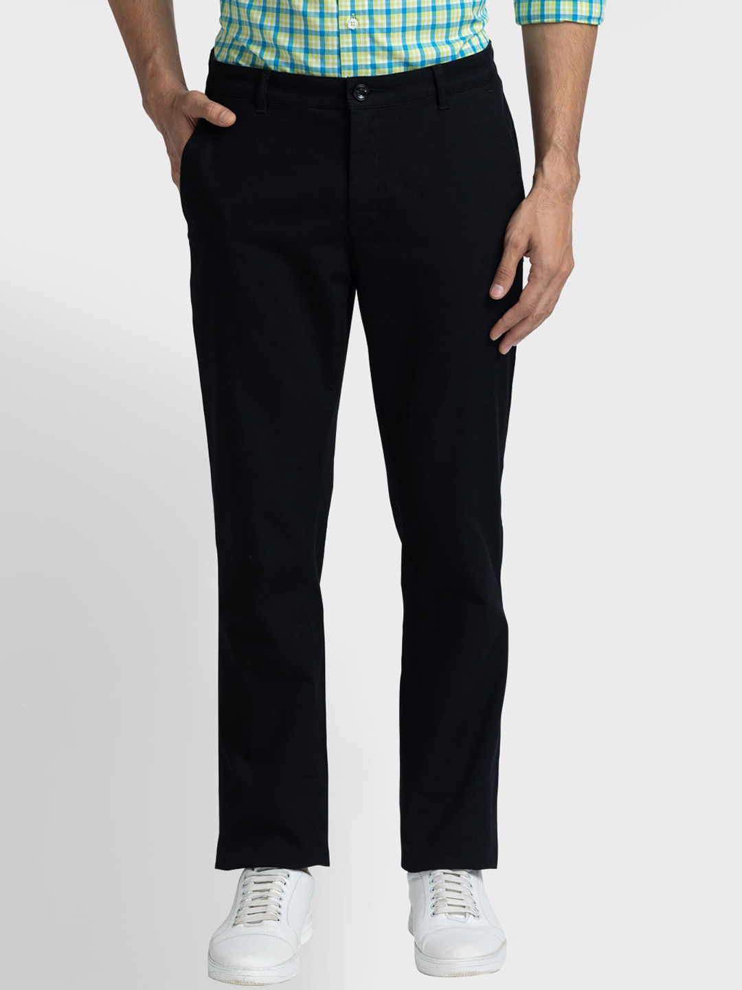 

ColorPlus Men Contemporary Fit Mid-Rise Chinos Trousers, Black